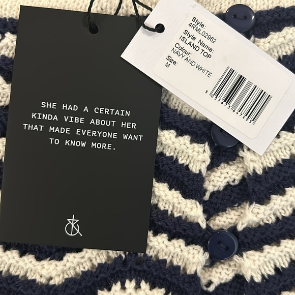 4TH & RECKLESS island crochet Knitted Crop top in navy & white Size M - Picture 6 of 9